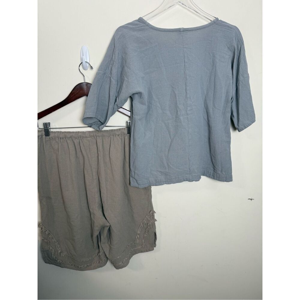 Oh My Gauze Set 3/4 Sleeve Crewneck Shirt & Bermuda Shorts Taupe & Gray Size 1-S - Picture 6 of 8